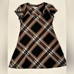 Liz Claiborne Petite Black and Brown Plaid Mini Dress, 10P